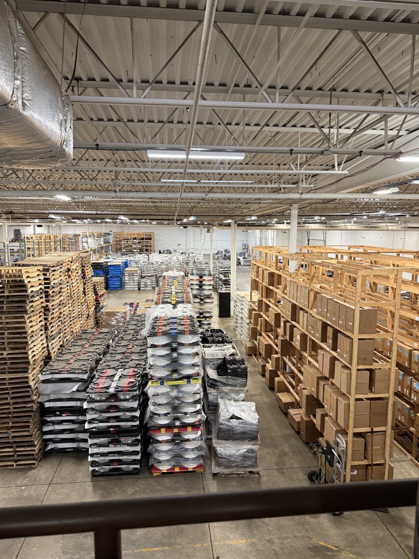 Pallets of wheels organized in the Wheel Management Systems warehouse